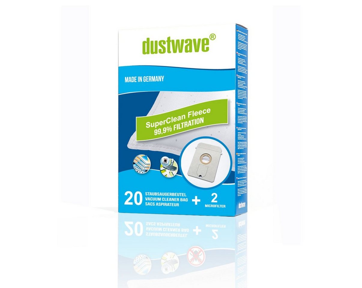 Dustwave Staubsaugerbeutel Superpack, passend für Base BA 1001, 40 St., Superpack, 40 Staubsaugerbeutel + 4 Hepa-Filter (ca. 15x15cm - zuschneidbar) von Dustwave