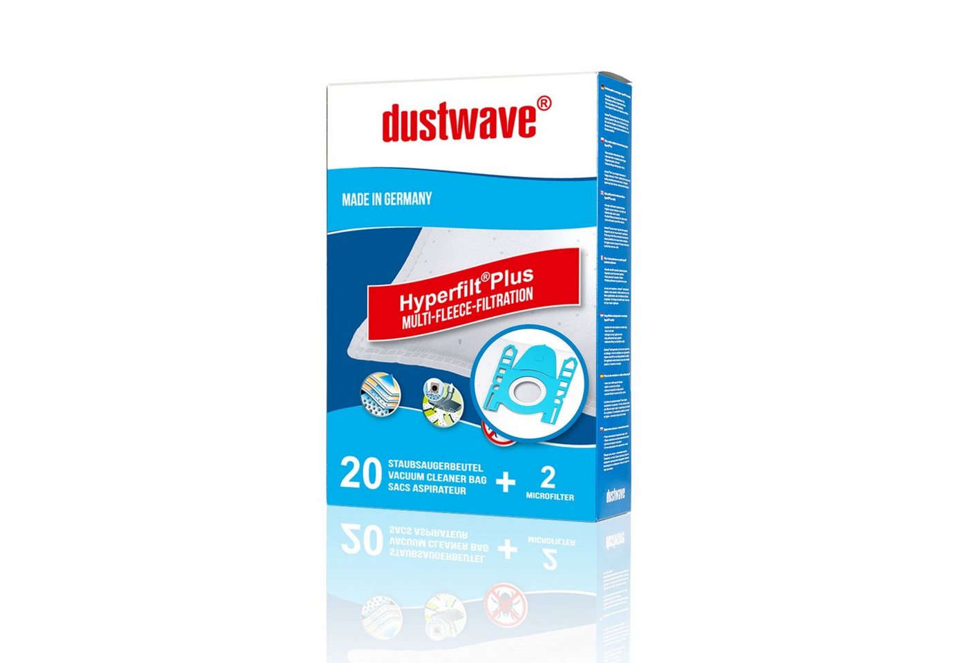 Dustwave Staubsaugerbeutel Vorratspack, passend für AmazonBasics S11, 80 St., Vorratspack, 80 Staubsaugerbeutel + 8 Hepa-Filter (ca. 15x15cm - zuschneidbar) von Dustwave