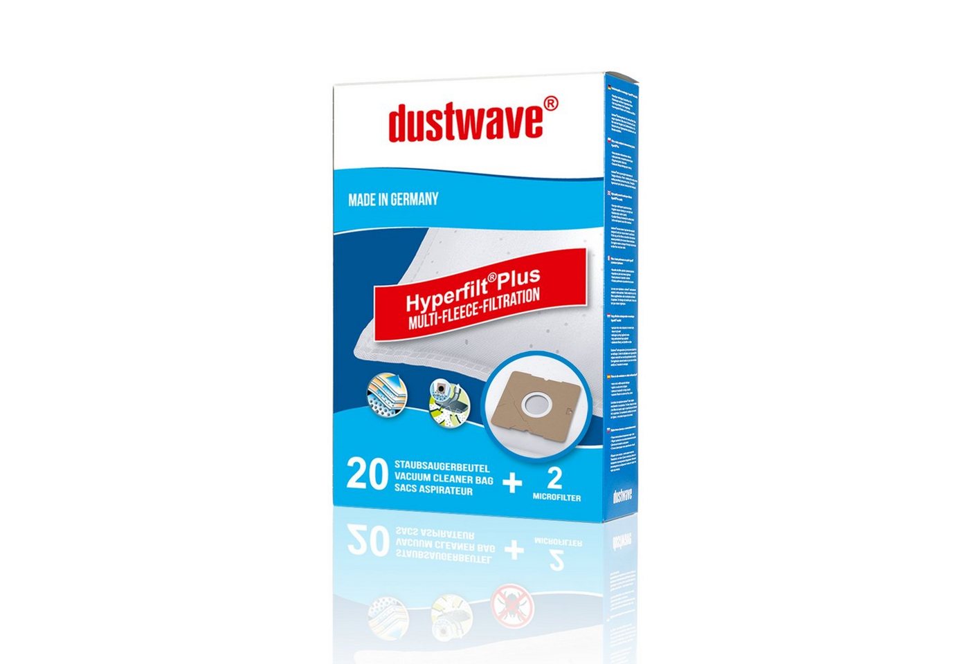 Dustwave Staubsaugerbeutel Vorratspack, passend für AmazonBasics W31, 80 St., Vorratspack, 80 Staubsaugerbeutel + 8 Hepa-Filter (ca. 15x15cm - zuschneidbar) von Dustwave