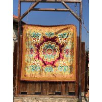 1970Er Jahre Vintage Samt Bettüberwurf - Teppich Tischdecke Sofabezug/Decke Boho Wandteppich von DustyBoxHome