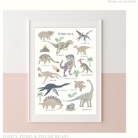 Rosa Dinosaurier Poster - Schlafzimmer Kinderzimmer Liberty von DustyPinksAndPolars