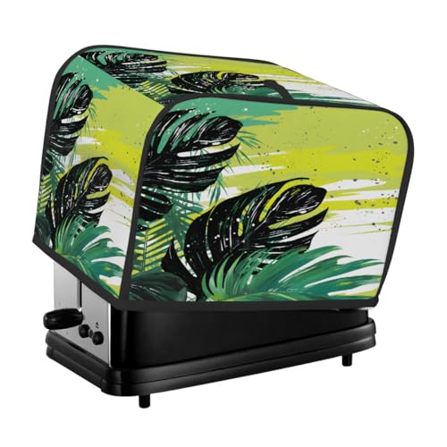 Art Black Green Palm Leaves Toaster Cover 4 Slice for Kitchen Appliances Waterproof Oxford Fabric Appliance Cover with Side Pocket & Handle Loop, Dustproof & Wear-Resistant von Dusviba