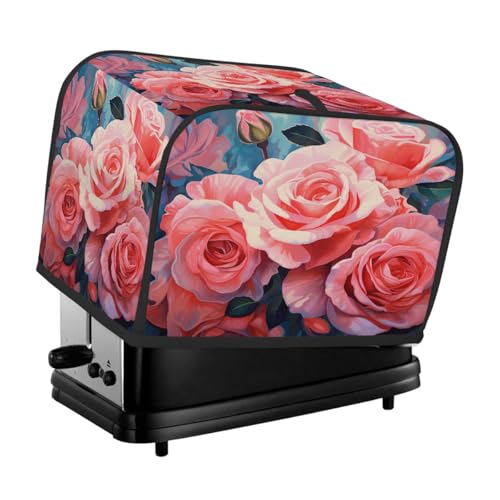 Art Painting Rose Flower Pattern Toaster Cover 4 Slice for Kitchen Appliances Waterproof Oxford Fabric Appliance Cover with Side Pocket & Handle Loop, Dustproof & Wear-Resistant von Dusviba