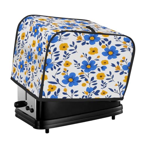 Cartoon Blau Gelb Blumen Toaster Abdeckung 2 Scheiben für Küchengeräte Wasserdicht Oxford Stoff Geräteabdeckung mit Seitentasche & Griffschlaufe, Staubdicht & Verschleißfest von Dusviba