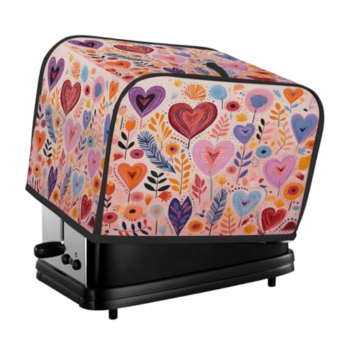 Cartoon Cute Heart Leaves Toaster Cover 4 Slice for Kitchen Appliances Waterproof Oxford Fabric Appliance Cover with Side Pocket & Handle Loop, Dustproof & Wear-Resistant von Dusviba