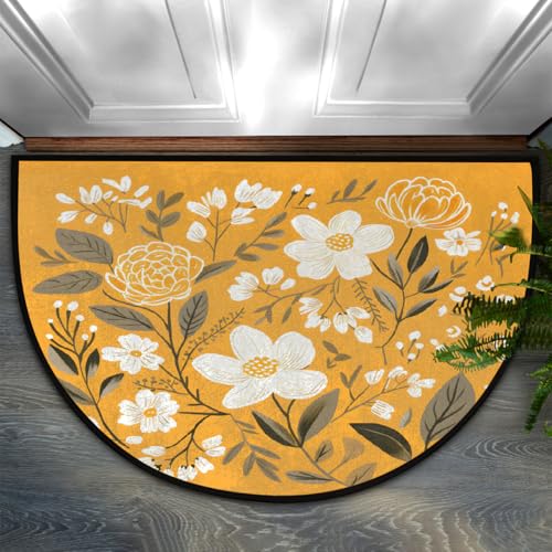 Dusviba Fußmatte mit Herbstblumenmuster, halbrund, rutschfest, für den Eingangsbereich, weiche, saugfähige Mikrofaser, halbrund, Fußmatte für Flur, Schlafzimmer, Garage, Terrasse, Heimdekoration, 61 x Dusviba Fußmatte mit Herbstblumenmuster, halbrund, rutschfest, für den Eingangsbereich, weiche, saugfähige Mikrofaser, halbrund, Fußmatte für Flur, Schlafzimmer, Garage, Terrasse, Heimdekoration, 61 x von Dusviba
