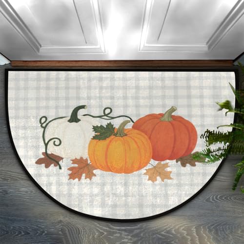Dusviba Fußmatte mit Herbstkürbis-Plaid, halbrund, rutschfest, für den Eingangsbereich, weiche, saugfähige Mikrofaser, halbrund, Fußmatte für Flur, Schlafzimmer, Garage, Terrasse, Heimdekoration, 61 x Dusviba Fußmatte mit Herbstkürbis-Plaid, halbrund, rutschfest, für den Eingangsbereich, weiche, saugfähige Mikrofaser, halbrund, Fußmatte für Flur, Schlafzimmer, Garage, Terrasse, Heimdekoration, 61 x von Dusviba