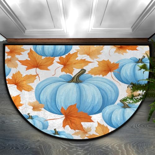 Dusviba Fußmatte mit blauem Kürbis-Ahorn-Herbstblätter, halbrund, rutschfester Eingangsteppich, weiche, saugfähige Mikrofaser, halbrund, Fußmatte für Flur, Schlafzimmer, Garage, Terrasse Dusviba Fußmatte mit blauem Kürbis-Ahorn-Herbstblätter, halbrund, rutschfester Eingangsteppich, weiche, saugfähige Mikrofaser, halbrund, Fußmatte für Flur, Schlafzimmer, Garage, Terrasse von Dusviba