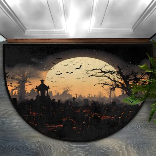 Dusviba Halbrunde Fußmatte mit Halloween-Nachtgräber-Muster, rutschfester Eingangsteppich, weiche, saugfähige Mikrofaser, halbrund, Fußmatte für Flur, Schlafzimmer, Garage, Terrasse, Heimdekoration Dusviba Halbrunde Fußmatte mit Halloween-Nachtgräber-Muster, rutschfester Eingangsteppich, weiche, saugfähige Mikrofaser, halbrund, Fußmatte für Flur, Schlafzimmer, Garage, Terrasse, Heimdekoration von Dusviba