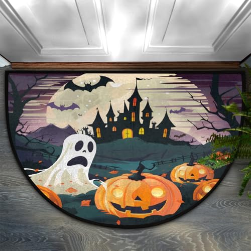 Dusviba Halloween-Fußmatte, Kürbisse, Geisterschloss, halbrund, rutschfester Eingangsteppich, weiche, saugfähige Mikrofaser, halbrund, Fußmatte für Flur, Schlafzimmer, Garage, Terrasse, Heimdekoration Dusviba Halloween-Fußmatte, Kürbisse, Geisterschloss, halbrund, rutschfester Eingangsteppich, weiche, saugfähige Mikrofaser, halbrund, Fußmatte für Flur, Schlafzimmer, Garage, Terrasse, Heimdekoration von Dusviba
