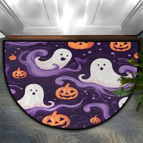 Dusviba Halloween-Geister-Kürbis-Fußmatte, halbrund, rutschfest, für Eingangsbereich, weiche, saugfähige Mikrofaser, halbrund, Fußmatte für Flur, Schlafzimmer, Garage, Terrasse, Heimdekoration, 61 x Dusviba Halloween-Geister-Kürbis-Fußmatte, halbrund, rutschfest, für Eingangsbereich, weiche, saugfähige Mikrofaser, halbrund, Fußmatte für Flur, Schlafzimmer, Garage, Terrasse, Heimdekoration, 61 x von Dusviba