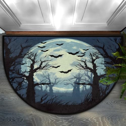 Dusviba Halloween-Vollmond-Fußmatte, Waldfledermäuse, halbrund, rutschfest, für Eingangsbereich, weiche, saugfähige Mikrofaser, halbrund, Fußmatte für Flur, Schlafzimmer, Garage, Terrasse Dusviba Halloween-Vollmond-Fußmatte, Waldfledermäuse, halbrund, rutschfest, für Eingangsbereich, weiche, saugfähige Mikrofaser, halbrund, Fußmatte für Flur, Schlafzimmer, Garage, Terrasse von Dusviba