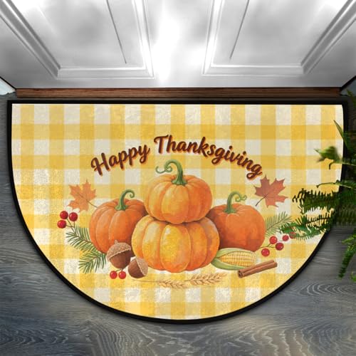 Dusviba Thanksgiving-Fußmatte, Ahorn-Kürbis-kariert, halbrund, rutschfest, für Eingangsbereich, weiche, saugfähige Mikrofaser, halbrund, Fußmatte für Flur, Schlafzimmer, Garage, Terrasse Dusviba Thanksgiving-Fußmatte, Ahorn-Kürbis-kariert, halbrund, rutschfest, für Eingangsbereich, weiche, saugfähige Mikrofaser, halbrund, Fußmatte für Flur, Schlafzimmer, Garage, Terrasse von Dusviba
