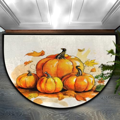 Dusviba Thanksgiving-Fußmatte, Kürbisblätter, halbrund, rutschfest, für den Eingangsbereich, weiche, saugfähige Mikrofaser, halbrund, Fußmatte für Flur, Schlafzimmer, Garage, Terrasse, Heimdekoration Dusviba Thanksgiving-Fußmatte, Kürbisblätter, halbrund, rutschfest, für den Eingangsbereich, weiche, saugfähige Mikrofaser, halbrund, Fußmatte für Flur, Schlafzimmer, Garage, Terrasse, Heimdekoration von Dusviba