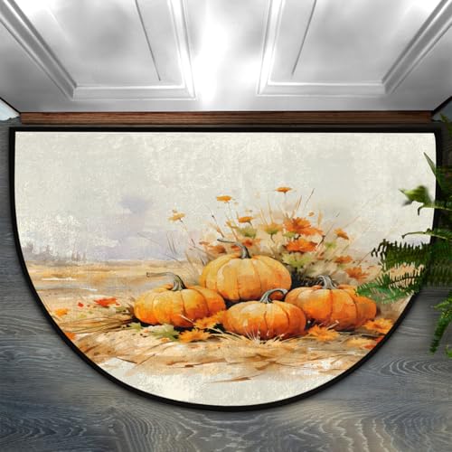 Dusviba Wasserfarben-Fußmatte, Vintage-Stil, Herbst-Kürbis, halbrund, rutschfest, für Eingangsbereich, weiche, saugfähige Mikrofaser, halbrund, Fußmatte für Flur, Schlafzimmer, Garage, Terrasse Dusviba Wasserfarben-Fußmatte, Vintage-Stil, Herbst-Kürbis, halbrund, rutschfest, für Eingangsbereich, weiche, saugfähige Mikrofaser, halbrund, Fußmatte für Flur, Schlafzimmer, Garage, Terrasse von Dusviba