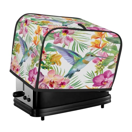 Kolibri Orchideen Blumen Toaster Abdeckung 2 Scheiben für Küchengeräte Wasserdicht Oxford Stoff Geräteabdeckung mit Seitentasche & Griffschlaufe, staubdicht & verschleißfest von Dusviba