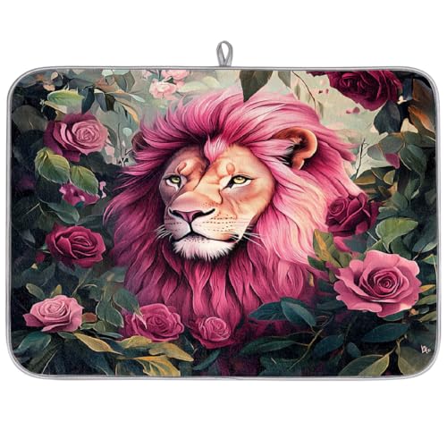 Regal Löwenwaldrose, saugfähige Abtropfmatte für Küchentheke, wendbare Mikrofaser-Abtropfunterlage mit Aufhängeschlaufe für Glaswaren, Utensilien, Töpfe, 45,7 x 61 cm von Dusviba