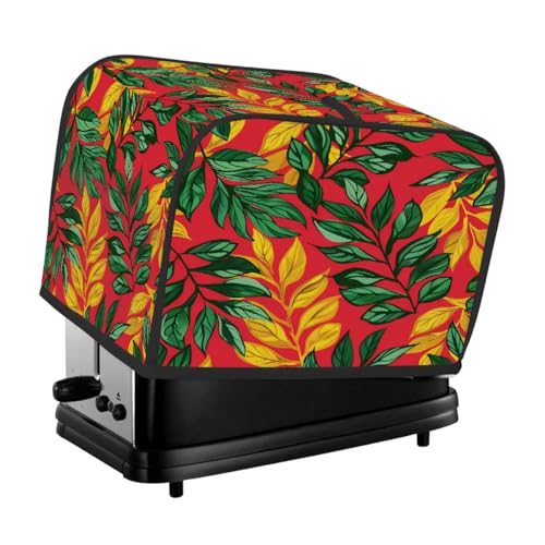 Retro Grün Gelb Blätter Toaster Abdeckung 4 Scheiben für Küchengeräte Wasserdicht Oxford Stoff Geräteabdeckung mit Seitentasche & Griffschlaufe, Staubdicht & Verschleißfest von Dusviba