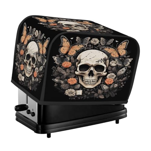 Retro Schmetterling Schädel Muster Toaster Abdeckung 4 Scheiben für Küchengeräte Wasserdicht Oxford Stoff Geräteabdeckung mit Seitentasche & Griffschlaufe, Staubdicht & Verschleißfest von Dusviba