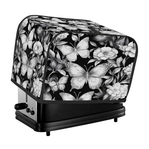 Retro-Stil Schmetterlinge Blume Toaster Abdeckung 2 Scheiben für Küchengeräte Wasserdicht Oxford Stoff Geräteabdeckung mit Seitentasche & Griffschlaufe, Staubdicht & Verschleißfest von Dusviba