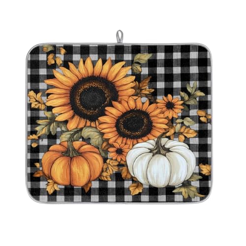 Sunflowers Pumpkins Plaid Check Absorbent Dish Drying Mat for Kitchen Counter, Reversible Microfiber Dish Drying Pad with Hanging Loop for Glassware Utensils Pots 40.6x45.7 cm Sunflowers Pumpkins Plaid Check Absorbent Dish Drying Mat for Kitchen Counter, Reversible Microfiber Dish Drying Pad with Hanging Loop for Glassware Utensils Pots 40.6x45.7 cm von Dusviba