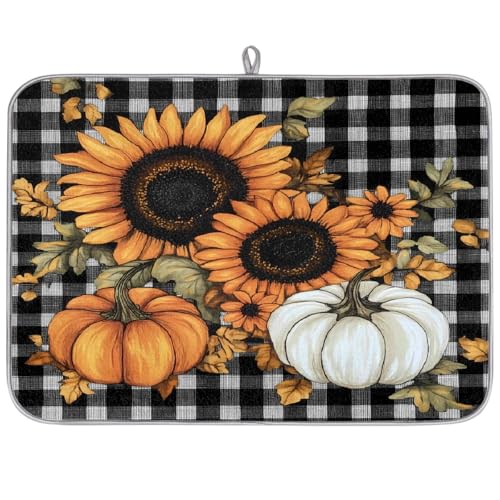 Sunflowers Pumpkins Plaid Check Absorbent Dish Drying Mat for Kitchen Counter, Reversible Microfiber Dish Drying Pad with Hanging Loop for Glassware Utensils Pots 45.7x61.0 cm Sunflowers Pumpkins Plaid Check Absorbent Dish Drying Mat for Kitchen Counter, Reversible Microfiber Dish Drying Pad with Hanging Loop for Glassware Utensils Pots 45.7x61.0 cm von Dusviba