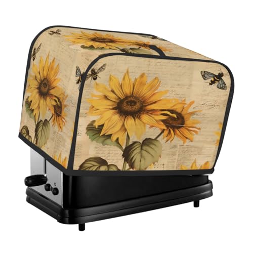 Vintage Style Bee Sunflower Toaster Cover 4 Slice for Kitchen Appliances Waterproof Oxford Fabric Appliance Cover with Side Pocket & Handle Loop, Dustproof & Wear Resistant von Dusviba