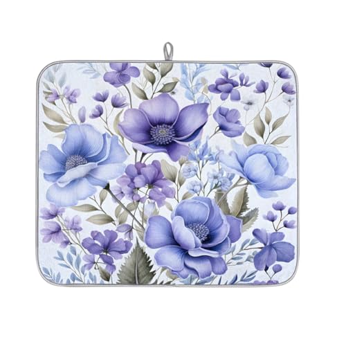 Wasserfarbene, saugfähige Abtropfmatte für Küchentheke, wendbare Mikrofaser-Abtropfmatte mit Aufhängeschlaufe für Glaswaren, Utensilien, Töpfe, 40,6 x 45,7 cm, Violett von Dusviba