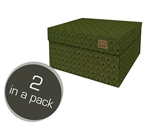 Dutch Design Brand Aufbewahrungsbox Medium mit Deckel – 2 Aufbewahrungsboxen – FSC-zertifizierter, recycelbarer Karton (Größe: 33,2 x 24,2 x 16,5 cm) (Art Deco Velvet Green) von Dutch Design Brand