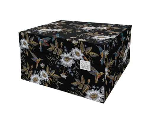 Dutch Design Brand Aufbewahrungsbox mit Deckel – Aufbewahrungsboxen – FSC-zertifizierter, recycelbarer Karton (Größe: 38,9 x 31,8 x 21,1 cm) (Hummingbirds in the Night) von DDB