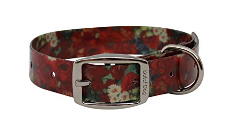 DutchDog Amsterdam Hundehalsband, wasserdicht, Motiv: Van Gogh, rote Mohnblumen, 33-48 cm, Rot/Gelb von Dutch Dog Amsterdam