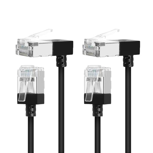 Dutevolns 2 Stück 90° Neigung Nach Unten Cat 6A Ethernet Ultra Slim Kabel 3 M, Flexibles Cat6a LAN Kabel, 10Gbps High-Speed Thin Rj45 Internet Kabel, für PC, Router, Windows (Schwarz) von Dutevolns