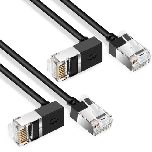 Dutevolns 2 Stück Flexibles Cat 6A Ethernet Kabel 270° Nach Oben Gewinkeltes 0.5 M, 10Gbps High Speed Ultra Slim Kabel, Rj45 Internet Kabel Kann Verwendet Werden für, PC, Router, Windows (Schwarz) von Dutevolns