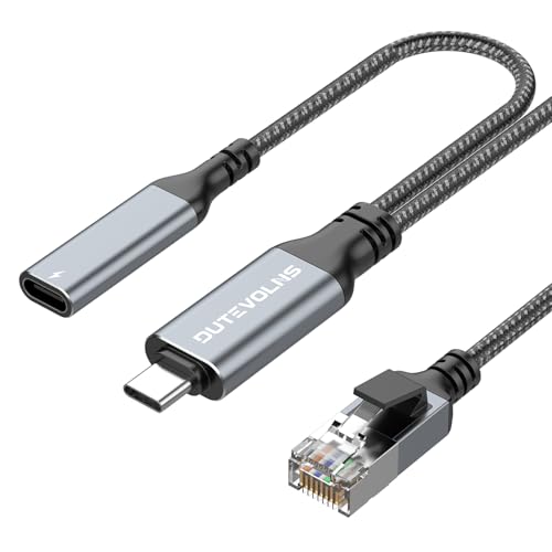 Dutevolns USB C auf Ethernet Kabel 2 M, USB-C Mutterkopf 60W PD Schnelllade & Gigabit LAN Zwei in einem, Typ C zu RJ45 Nylon Kabel, direkt angeschlossen, für MacBook Pro, Surfen im Internet und Laden von Dutevolns