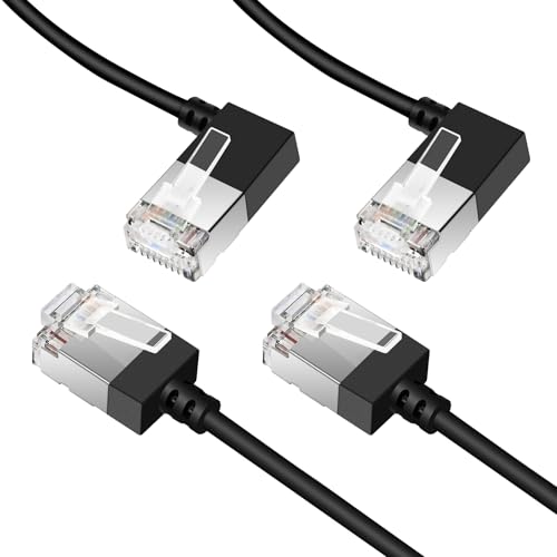 Dutevolns Ultra Slim 90° Cat 6A Ethernet Kabel Links Gewinkelt 1 M 2 Stück, 10Gbps High-Speed Internet Flexibles Kabel für PC, Router, Windows (Schwarz) von Dutevolns