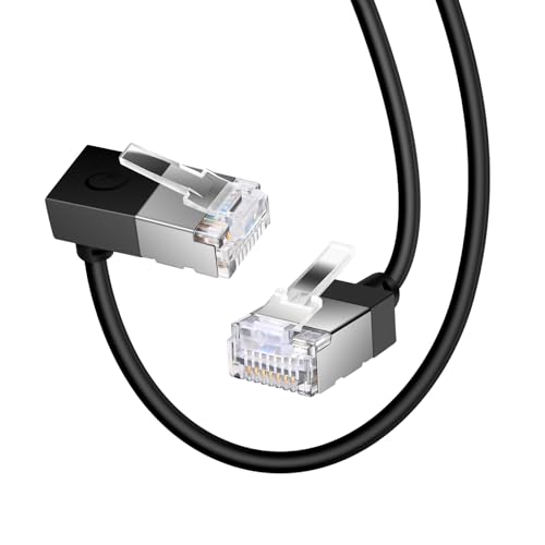 Dutevolns Ultra Thin Cat 6 Ethernet Kabel 90° Abwärtswinkel 10 M, Flexible Slim Rj45 Cat 6a LAN Kabel Gigabit Anwendbar für PC, Router, Ps4/5, (Schwarz) von Dutevolns