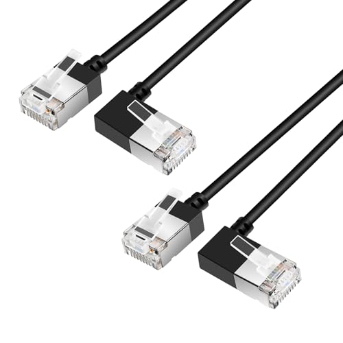 Dutevolns Ultra Thin Cat 6A 90° Rechte Neigung Ethernet Kabel 2 M 2 Stück, 10Gbps High Speed Netzwerk Schlankes Kabel, 550Mhz, Rj45 Flexibles Ethernet Kabel, für PC, Router, Windows (Schwarz) von Dutevolns