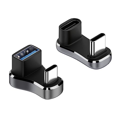 Duttek 180 Grad Winkel USB Typ C Adapter 20 Gbps und U-förmiger USB C Stecker auf USB A Buchse Adapter 10Gbps, mit LED Arbeitsanzeige, für Steam Deck, Switch, Laptop, Tablet (2er Pack) von Duttek