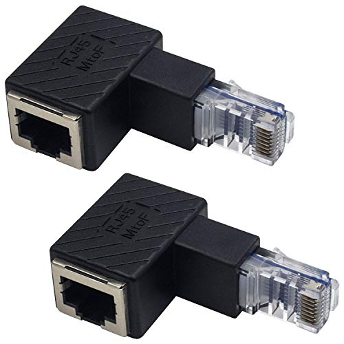 Duttek 90 Grad Ethernet Adapter, nach Oben abgewinkelt, RJ45 Stecker an Buchse, Adapter, abgeschirmt, Netzwerk Patch Stecker, kompatibel mit Switch, Modem, Router, PC, Netzwerkdrucker usw., 2 Stück von Duttek