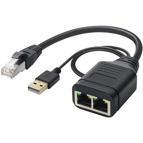 Duttek Ethernet Splitter 1 auf 2 High Speed 1000Mbps, RJ45 Netzwerkstecker auf Zwei weibliche Ethernet Adapter Splitter, Cat7/Cat6/Cat5 kompatibel, USB2.0 Kabel 40cm inklusive. (Simultanes Internet) von Duttek