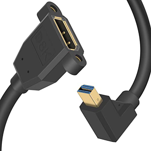 Duttek Mini Displayport auf Displayport Verlängerungskabel, 8K@60Hz Mini Displayport Stecker nach unten Winkel auf DisplayPort Buchse, bidirektionale Übertragung (0,3 m) von Duttek