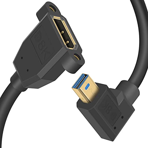 Duttek Mini Displayport auf Displayport 1.4 Adapter, 8K extrem dünnes Left Angle Mini Dp to DP Cable mit Schraube Panel Mount Unterstützung Bi-Direktionale Übertragung (0,3 m) von Duttek