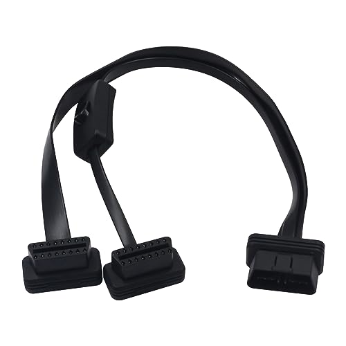 Duttek OBDII Splitter Kabel (mit Schalter), OBD2 16 Pin Stecker auf Buchse Diagnose Verlängerung Y Flachkabel für alle OBD II Geräte 1.5ft/45cm von Duttek