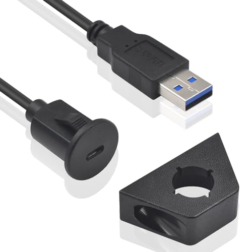 Duttek USB 3.0 Stecker auf Typ C Buchse Flush Mount Kabel, USB A auf USB C Flush Panel Mount Wasserdichtes Kabel, Verlängerungskabel mit Panel Mount für Auto LKW Boot Motorrad Armaturenbrett 1,5M Duttek USB 3.0 Stecker auf Typ C Buchse Flush Mount Kabel, USB A auf USB C Flush Panel Mount Wasserdichtes Kabel, Verlängerungskabel mit Panel Mount für Auto LKW Boot Motorrad Armaturenbrett 1,5M von Duttek