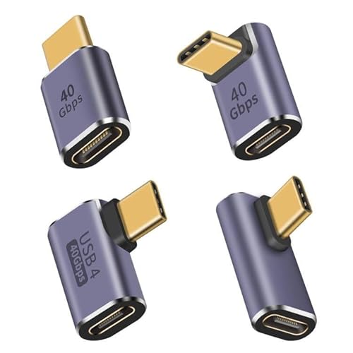 Duttek USB C Extension Adapter 100W, Right Angle USB C Adapter 40Gbps, Oben&Unten, Mittelbiegung und Seitliche Biegung 90 Grad, Typ C Stecker auf Buchse Adapter für Laptop, Tablet und Telefon [4 Pack] von Duttek
