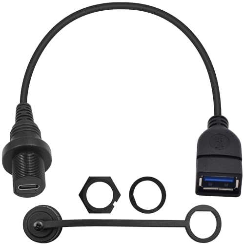 Duttek USB C Female to USB 3.0 Female Car Flush Mount Kabel, USB A zu USB C Montage Dash Flush Wasserdichtes Kabel, USB C 3.0 Panel Montage kabel für Auto LKW Boot Motorrad Armaturenbrett 30cm von Duttek