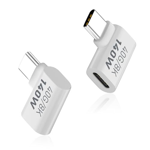 Duttek USB C Right Angle Adapter 40G, USB C 90 Grad Adapter PD 140W, USB C Angle Extender Adapter mit 8K Video Unterstützung USB 4 Kabel für Laptop, Tablet und Handys (2 Stück) von Duttek