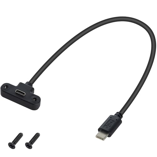 Duttek USB C Schraubkabel 30cm, Kurzes Winkel USB C Kabel 90 Grad, Winkel USB C Stecker auf Buchse Kabel, USB 3.1 PD 3A mit Panel Mount Schraubloch für Laptop, Tablet, Handy von Duttek