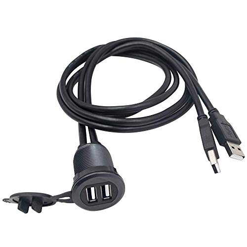 Duttek USB Panel Bündigungs kabel, 2 x USB 2.0 Stecker auf Buchse, Verlängerungshalterung, Armaturenbrett Halterung, Kabel, für Auto, Boot, Motorrad (rundes Doppel USB 2.0, 1 m) von Duttek