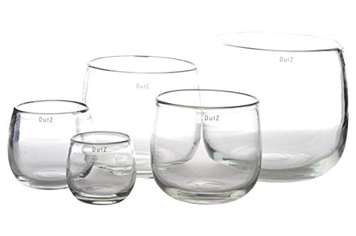 Dutz Collection | Pot Deko Glas Vase H 11 cm D 13 cm Windlicht Übertopf | Mundgeblasen Dickwandig Transparent Klar | Tischdeko Frühling Sommer von Dutz Collection